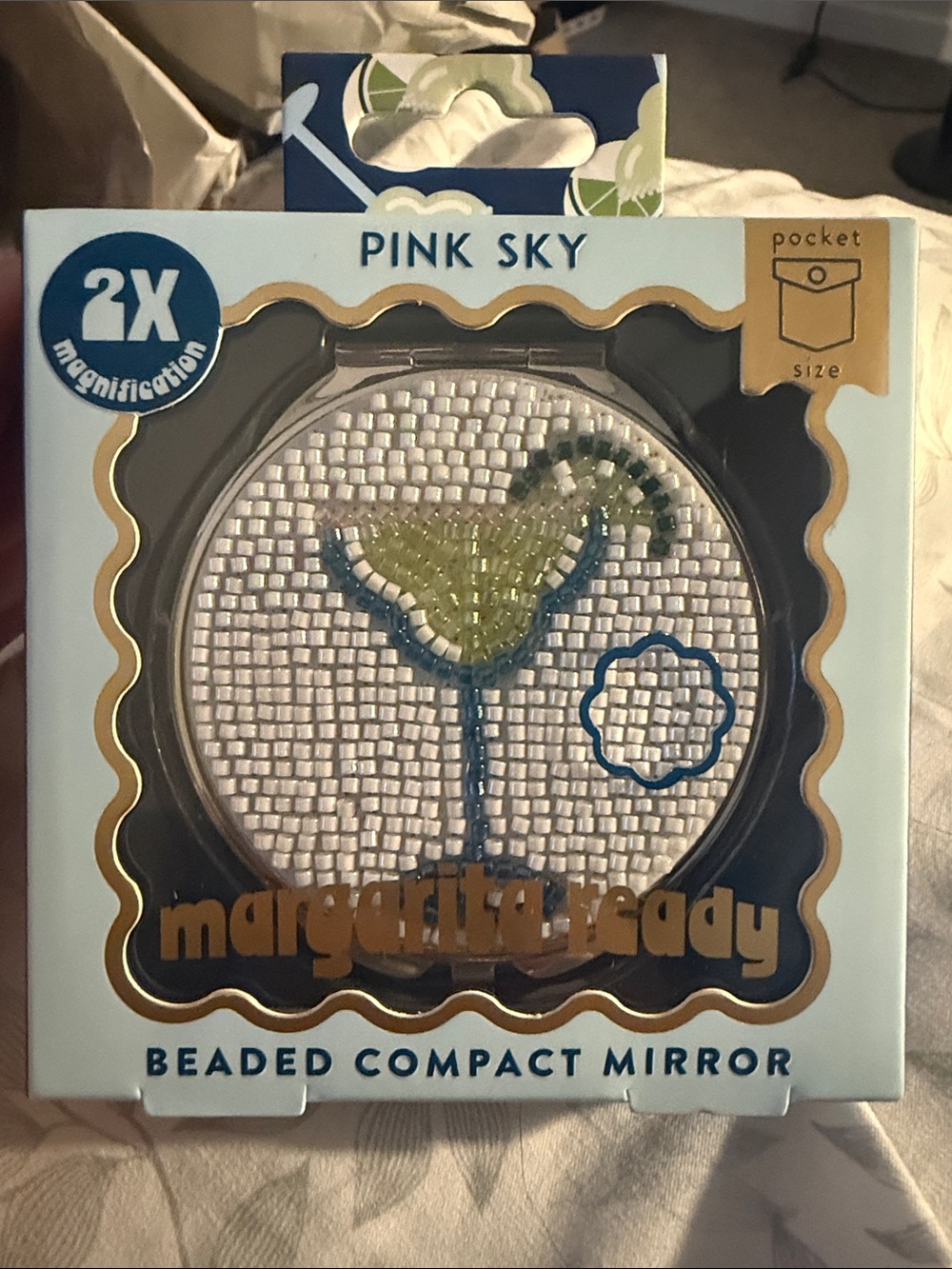 Pink Sky Beaded Compact Mirror “Margarita Ready”